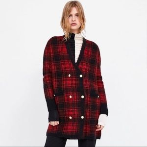 Red and Black Plaid Wool Mohair Cardigan